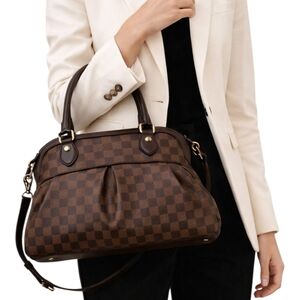 Louis Vuitton Trevi PM Damier Ebene Brown Top Handle Shoulder Bag Authentic COA